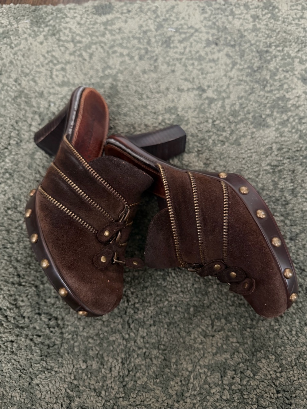 Women's Brown Suede Studded Clog Heels